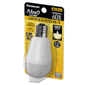 パナソニック｜LED電球 小形電球形 760lm（温白色相当）｜LDA7WWGE17SK6X