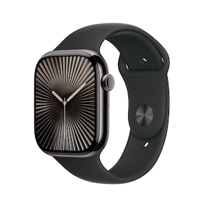 Apple�bApple Watch Series 10�iGPS + Cellular���f���j- 46mm�X���[�g�`�^�j�E���P�[�X�ƃu���b�N�X�|�[�c�o���h - S/M�y�݌ɏ����z�bMWYD3J/A