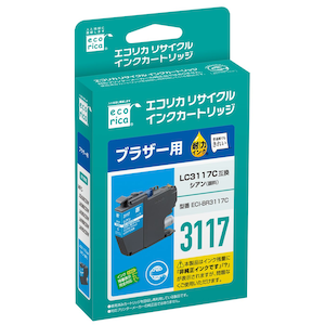 エコリカ｜［ブラザー LC3117C 互換］リサイクルインクカートリッジ（染料シアン）｜ECI-BR3117C