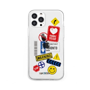 Dparks�biPhone 13 Pro�i6.1�C���`�j�p �w�ʃJ�o�[�^ TPU�N���A�P�[�X TAG STICKER�iWarning�j�bDS21176I13P