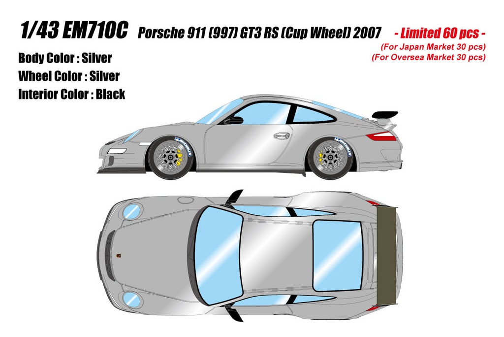 ミニカー　1/43 Porsche 911(997) GT3 RS BBS Cup Wheel(シルバー) [EM710C] MakeUp 1:43 Diecast Car Model Porsche 911 997 GT3 RS BBS