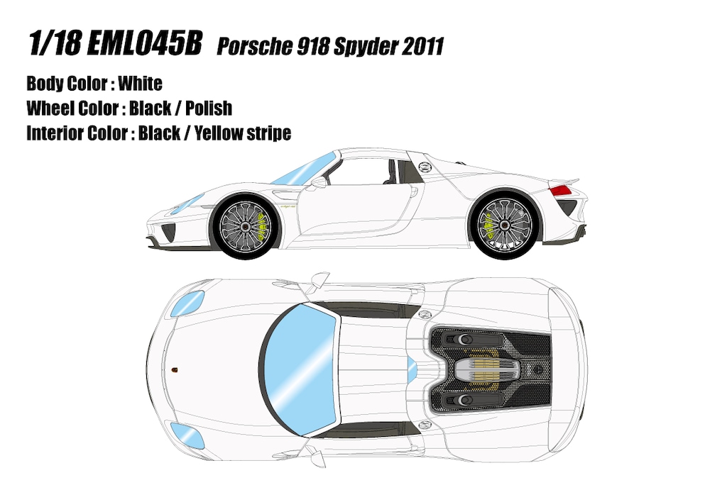 ミニカー　1/18 Porsche 918 Spyder 2011(ホワイト) [EML045B] 1/18 Porsche 918 Spyder 2011 (White) [EML045B] | Toy Hobby
