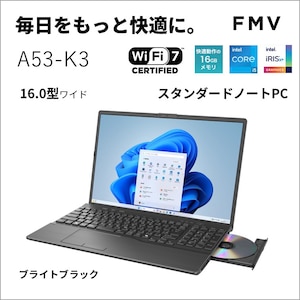 �x�m�ʁbFUJITSU�b�m�[�g�p�\�R�� A53-K3(16�^/Windows11/Office/Core i5 1335U/������ 16GB/SSD 256GB/DVD)�u���C�g�u���b�N�bFMVA53K3BA