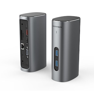 VENTION�b�x���V�����b12-in-1 USB-C �^���[�h�b�L���O�X�e�[�V���� USB �C���^�[�t�F�C�X�@��p �O���[ �A���~�j�E�������bTP-8177