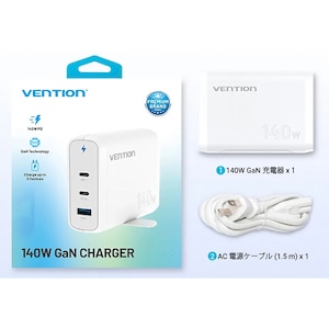 VENTION�b�x���V�����b3-port USB (C+C+A) GaN �R���Z���g�[�d�� (140W/140W/18W) �i�z���C�g�j�bGA-0651