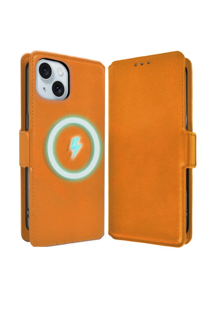 Iphone15】ソフトレザーケース マグセーフ対応 オレンジ
