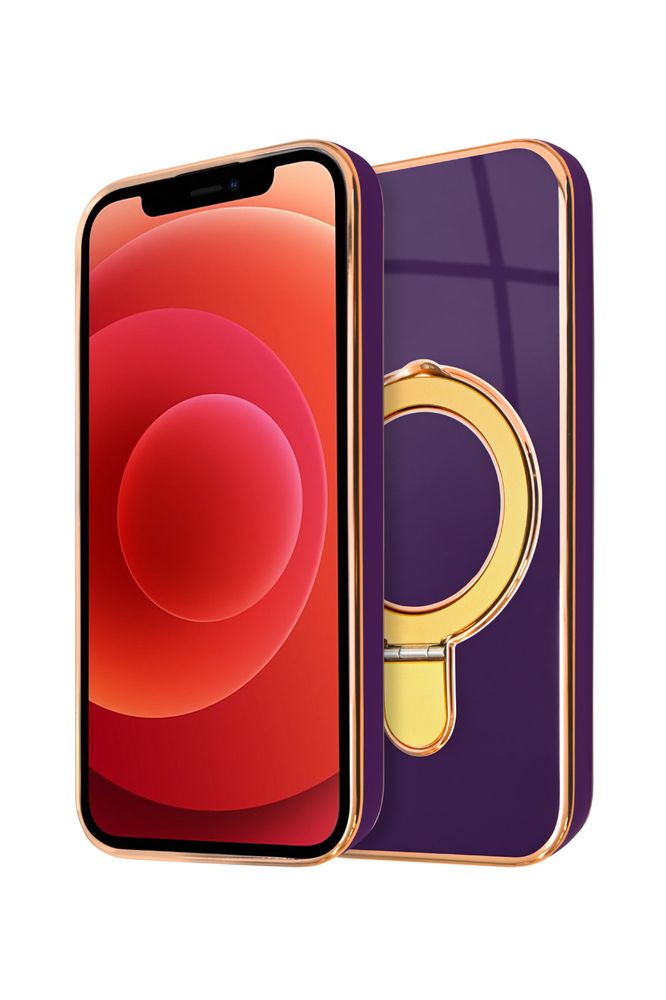 iPhone12用 ケース カバー MagSafe対応 スマホリング 耐衝撃（パープル
