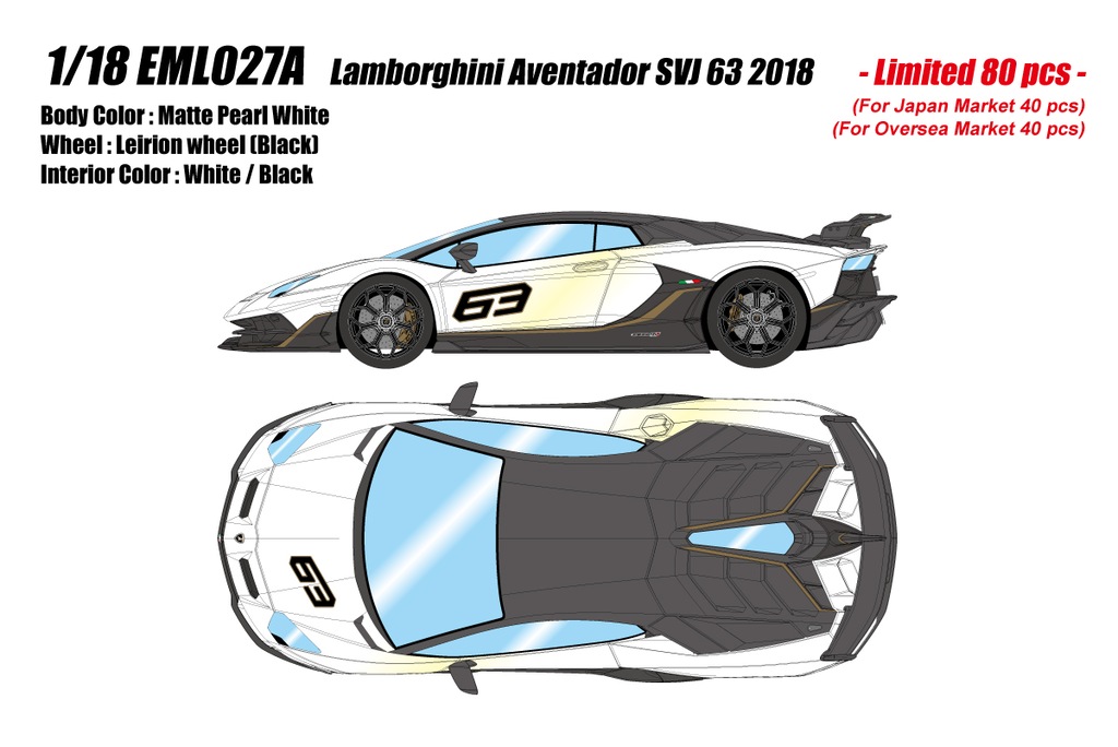 ミニカー　1/18 Lamborghini Aventador SVJ 63 2018(マットパールホワイト) [EML027A] Lamborghini Aventador SVJ 63 2018 マットパールホワイト