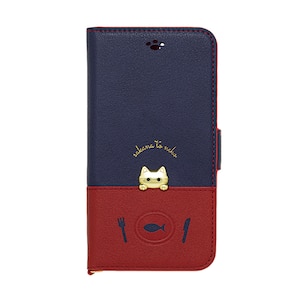 NATURALdesign�biPhone SE(��3/2����)/8/7/6s/6�p �蒠�^�P�[�X �J�[�h�|�P�b�g�t SAKANA TO NEKO B�^�C�v�i�l�C�r�[�j�bIP7-DISH03
