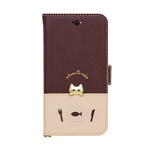 NATURALdesign�biPhone SE(��3/2����)/8/7/6s/6�p �蒠�^�P�[�X �J�[�h�|�P�b�g�t SAKANA TO NEKO B�^�C�v�i�u���E���j�bIP7-DISH04