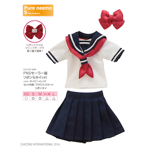 1/6 ピュアニーモ用ウェア PNS 半袖セーラー服リボン＆タイセット（ネイビー×レッド）【POC307-NVR】