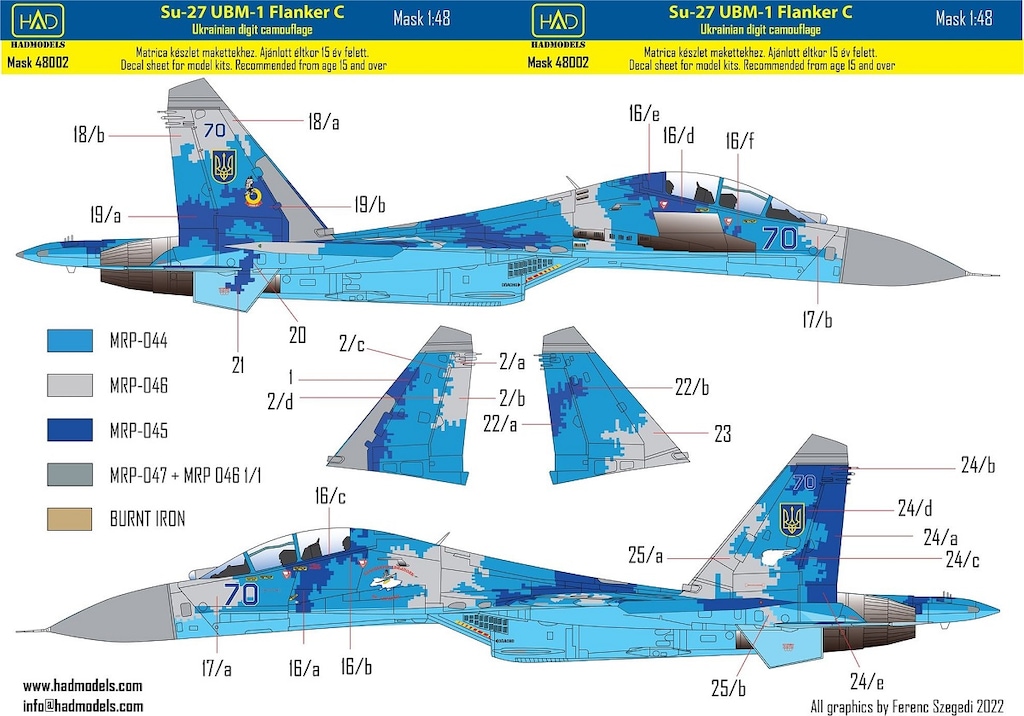 塗料・工具　1/48 Su-27UBM-1 フランカーC ウクライナ デジタル迷彩 塗装マスクシール (グレートウォール用) [HAD48002] 再生産】1/48 Su-27UBM-1 フランカーC 「ウクライナ デジタル
