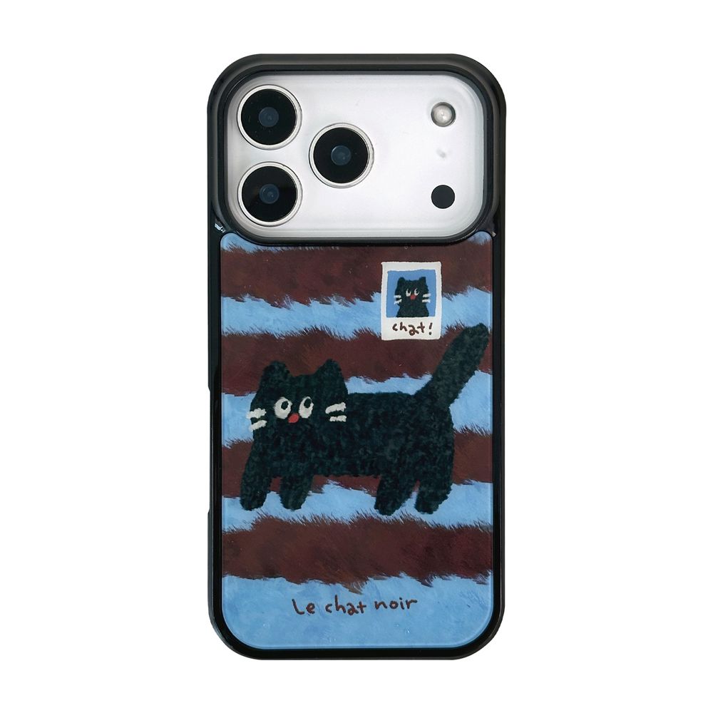 iPhone 17 Pro用 ふわふわ黒ねこ MagSafe対応 グロッシーケース