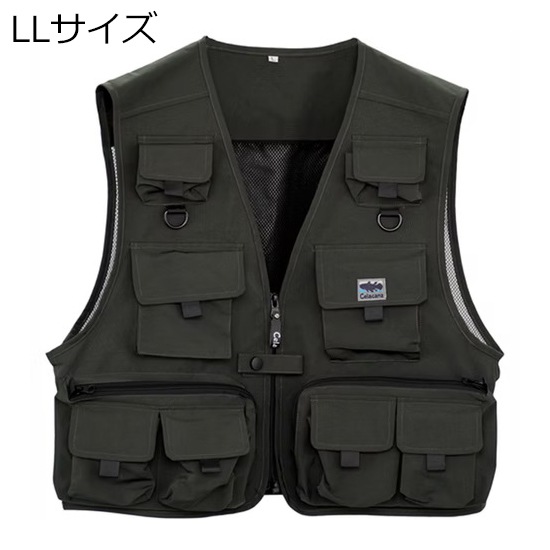 超美品】DRESS フィッシングベスト ブラック/カーキ ライト