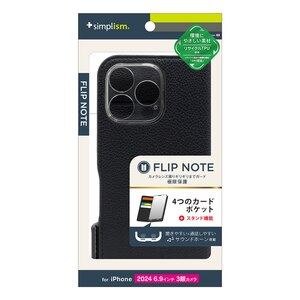 Simplism(�V���v���Y��)�biPhone 16 Pro Max�p [FlipNote] �ϏՌ��t���b�v�m�[�g�P�[�X�i�u���b�N�j�bTR-IP24L3-FN-SHBK
