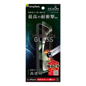 Simplism(�V���v���Y��)�biPhone 17 / 16 Pro [Toughness Glass] �P�[�X�Ƃ̑������Q ���ϏՌ� ������ ��ʕی십���K���X�bTR-IP25M2-GLS-SKDCC