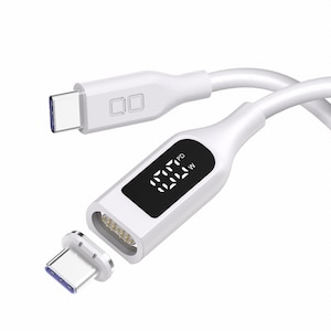 CIO｜液晶ディスプレイ付き マグネットシリコンケーブル C to C 100W 2m（ホワイト）｜CIO-SLMG-SC-CC2-WH