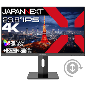JAPANNEXT｜ジャパンネクスト｜液晶ディスプレイ(23.8型/IPS/4K UHD 3840×2160/60Hz/8ms/HDR10/HDMI2.0/DP1.4/USB Type-C/VESA/PIP・PBP対応)(ブラック)｜JN-IPS2380UHDR-C65W-HSP