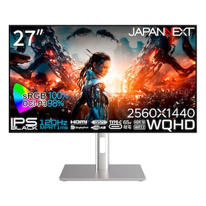 JAPANNEXT｜ジャパンネクスト｜ゲーミング液晶ディスプレイ(27型/IPS/WQHD 2560×1440/120Hz/1ms/HDR10/HDMI2.0/DP1.2/USB Type-C/VESA)(ブラック)｜JN-27IB120Q-H-C6