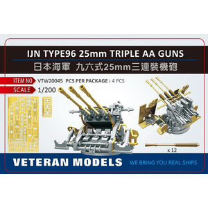 【再生産】1/200 日本海軍 九六式25mm 三連装機銃セット (2種照準器/防弾板付)（4個入り）【VTMW20045】