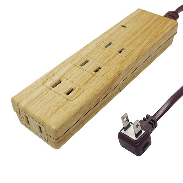 AC4個口 電源タップ NATURAL WOOD TAP 1.5m（ベージュウッド