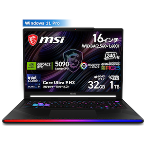MSI�b�G���G�X�A�C�b�Q�[�~���O�m�[�g�p�\�R�� Raider 16 Max HX B2W(16�^/Windows11/Ultra 9 275HX/������ 32GB/SSD 1TB/GeForce RTX 5090)�R�A�u���b�N�bRaider-16-Max-HX-B2WJ-2650JP
