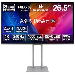 ASUS�b�G�C�X�[�X�b�N���G�C�^�[�t���f�B�X�v���C(26.5�^/QD-OLED/4K 3840�~2160/240Hz/0.1ms)(�V���o�[)�bPA27UCDMR