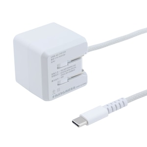 ナカバヤシ｜GaN 30W PD充電器 Type-Cケーブル一体型 2m （ホワイト）｜JYU-AC0120W