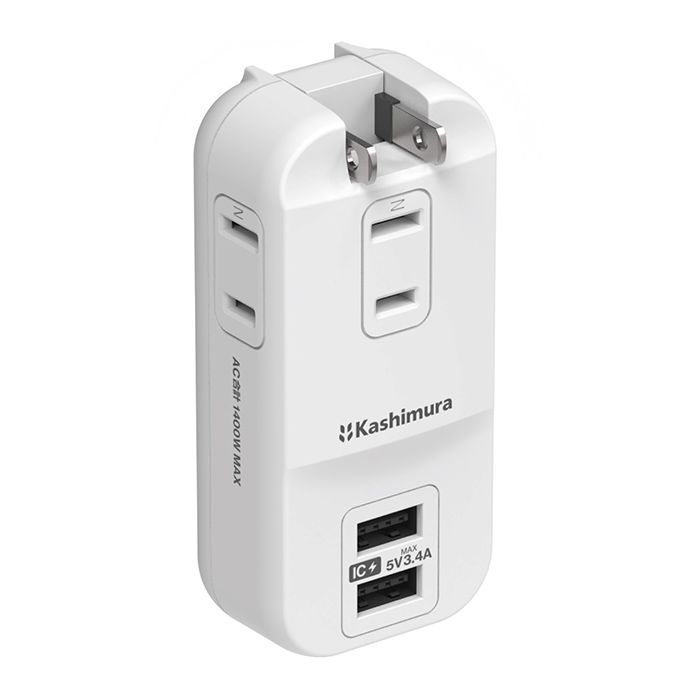 USB2ポート+3コンセント 電源タップ 自動識別 リバーシブル 計