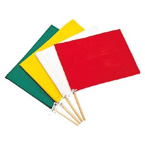 手旗(布＋木製棒)　長さ300（木棒付450）×幅420mm【グリーン】