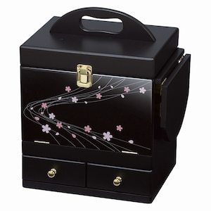 HAGIHARA(萩原)｜蒔絵調コスメボックス(ブラック・幅26×奥行19×高さ32cm)漆黒｜MUD-6163BK