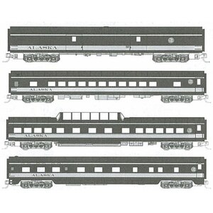 (N) 106-092 アラスカ鉄道 スムースサイド客車 4両増結セット(紺/黄色)