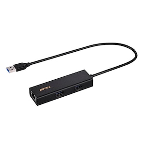 バッファロー｜BUFFALO｜USB-A接続 LANアダプター Giga対応 ハブ付（ブラック）｜LUD-U3-AU101BK