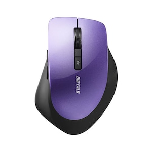 バッファロー｜2.4Ghzワイヤレスマウス BlueLED光学式/静音/5ボタン DPI切り替えタイプ（パープル）｜BSMBW320PU