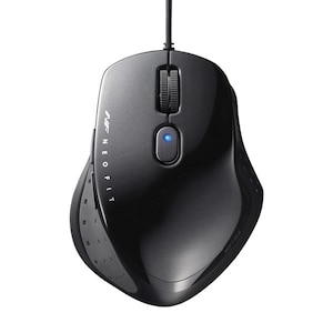 バッファロー｜有線 BlueLED 5ボタン ネオフィットマウス Mサイズ（ブラック）｜BSMBU510MBK