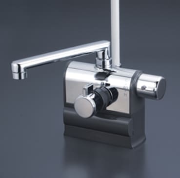 新品　KVK シャワー混合栓 KF207N KF207N デッキ型一時止水付2ハンドルシャワー(左側シャワー