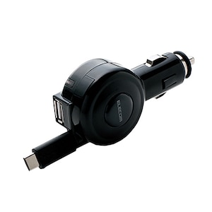 エレコム｜車載充電器（3A・巻取りType-C＆USB）ブラック｜MPA-CCC04BK