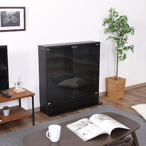 不二貿易｜ガラスコレクションケース ロータイプ 浅型(ブラック)｜96070
