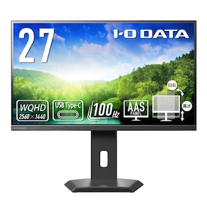 アイ・オー・データ機器｜I-O DATA｜液晶ディスプレイ(27型/AAS/WQHD 2560×1440/100Hz/4ms/HDMI/DP/USB Type-C/VESA/5年保証・無輝点保証)(ブラック)｜LCD-CQ270SA-FX