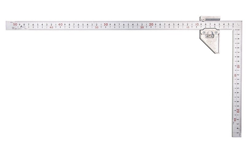 曲尺厚手広巾シルバー50cm表裏同目8段曲尺用ストッパー金属製付JIS