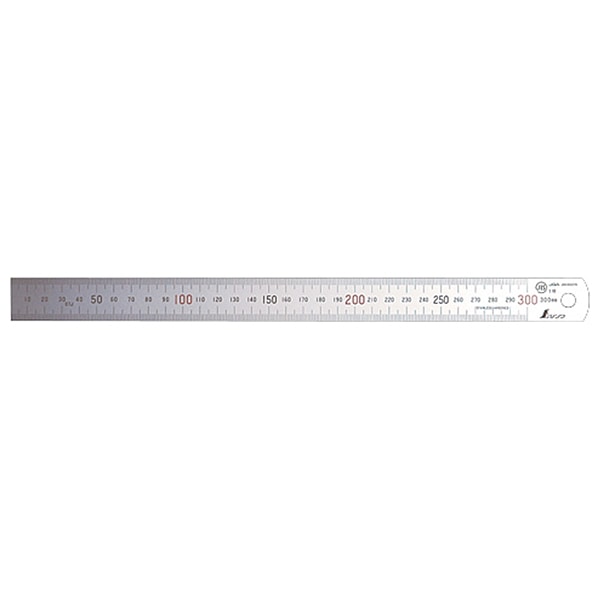 名称不明　9尺 直尺 シルバー 30cm 上下段1mmピッチ 赤数字入 JIS | シンワ測定