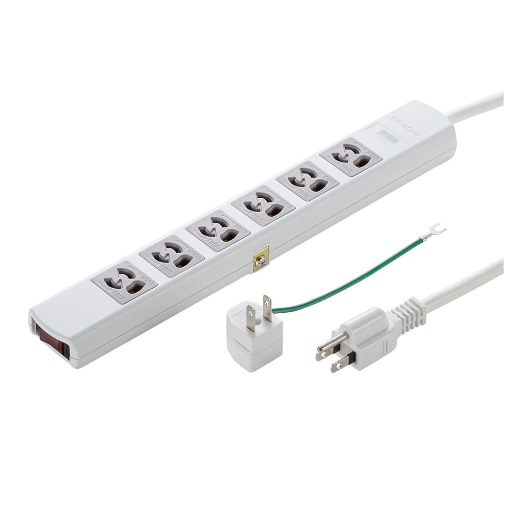 サンワサプライ 漏電ブレーカータップ 3P 6個口 5m TAP-BR36LN-5 サンワサプライ 漏電ブレーカータップ 3P 6個口 5m TAP-BR36LN-5