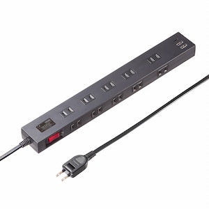 サンワサプライ｜雷タップ 10個口＋USB-A＋Type-C（PD20W）ブラック・1m｜TAP-SP2110NUC-1BK