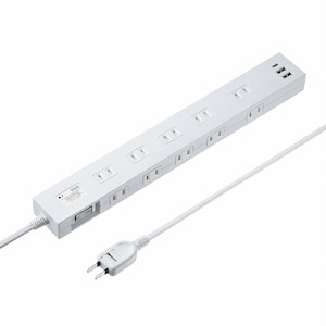 サンワサプライ｜雷タップ 10個口＋USB-A＋Type-C（PD20W）ホワイト・3m｜TAP-SP2110NUC-3W