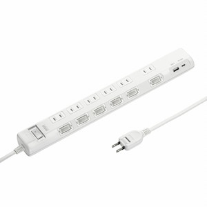 サンワサプライ｜節電タップ（2P・6個口・2m・ホワイト）｜TAP-B108UC-2W