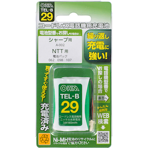�I�[���b�[�d���j�b�P�����f�d�r 800mAh�bTEL-B29