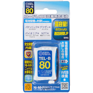 �I�[���b�[�d���j�b�P�����f�d�r 800mAh�bTEL-B80