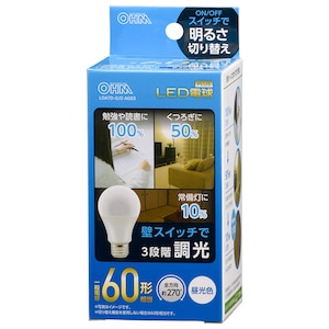 オーム｜LED電球 一般電球　3段階調光　890lm(100％点灯時)（昼光色相当）｜LDA7D-G/D AG93