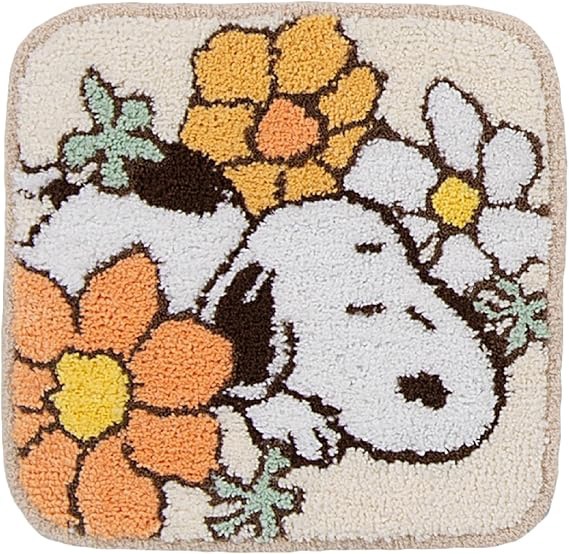 スヌーピー 花いっぱい マルチマット（38×38cm・オレンジ