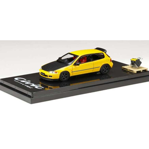 1/64 Honda CIVIC (EG6) JDM スタイル　カスタムバージョン /エンジンディスプレイモデル付き (イエロー）【HJ642017AY】